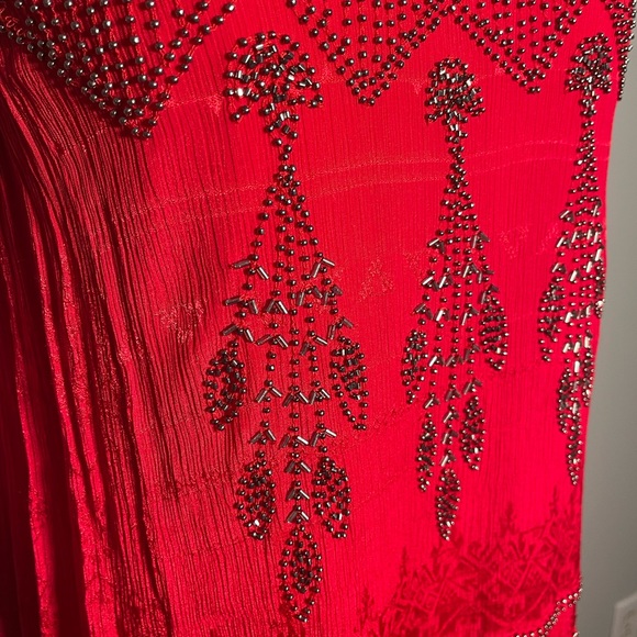 Free people red beaded open back dress / holiday size small - Picture 4 of 8